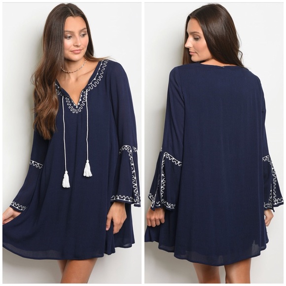 Dresses & Skirts - LAST Navy Embroidered Boho Tunic Dress